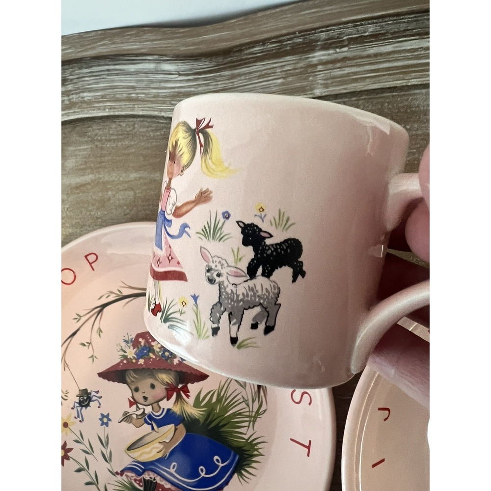 Vtg James Kent Old Foley England Nursery Rhyme Cup Bowl Plate Set Pink Alphabet - Picture 10 of 11